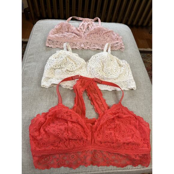 Aerie XL Lace Bralette Floral Wireless Lot Of 3 Adjustable Straps Comfort Pink - Picture 2 of 10